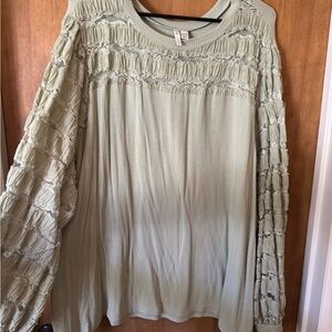 Cato Light Green Textured Sleeve Blouse